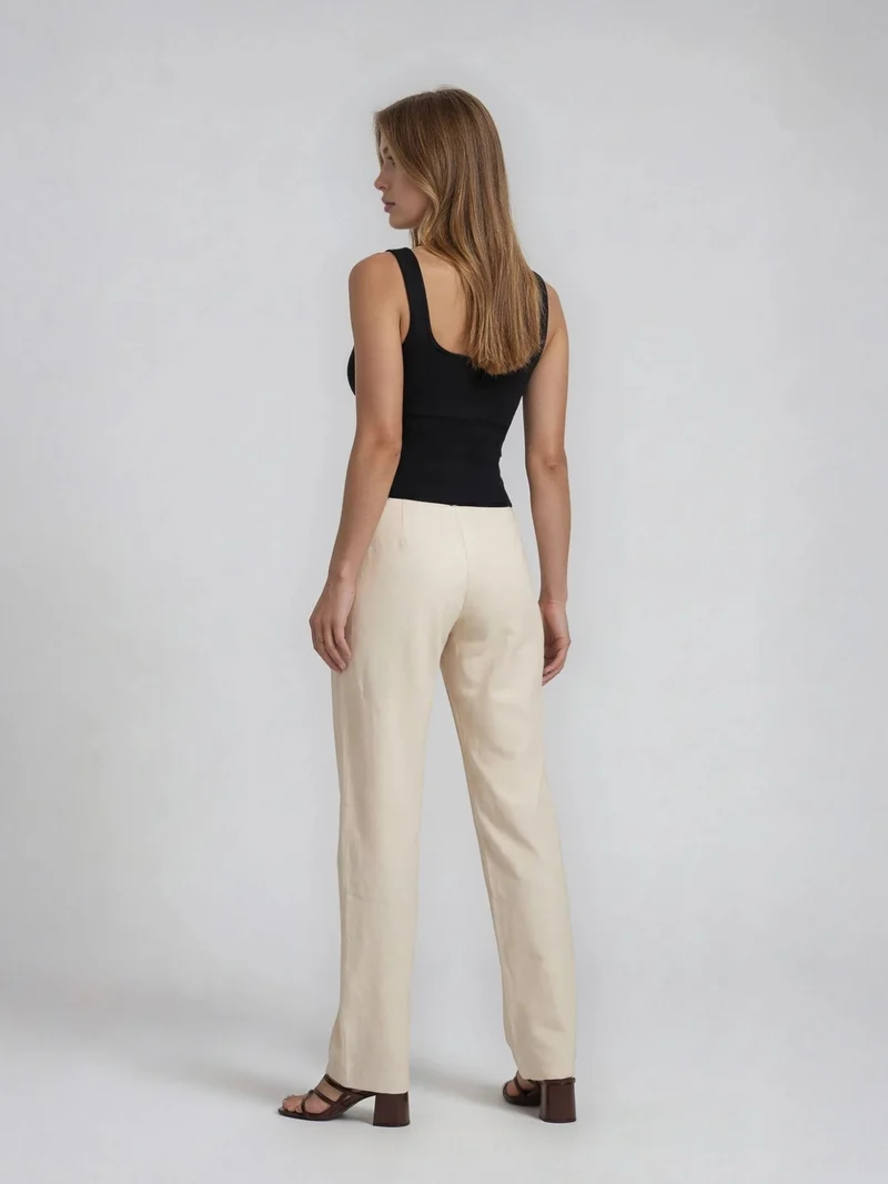 Bogilvy - JULIE - Damen Leinen Sommerhose, Mid-Waist, Beige