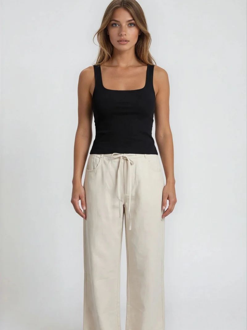 Bogilvy - JULIE - Damen Leinen Sommerhose, Mid-Waist, Beige
