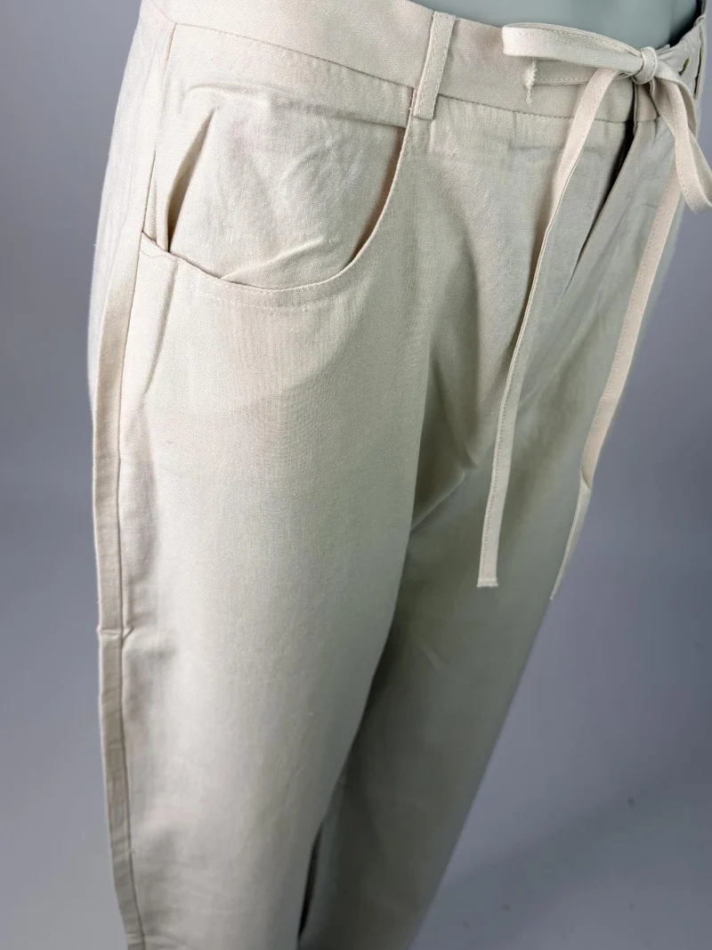 Bogilvy - JULIE - Damen Leinen Sommerhose, Mid-Waist, Beige
