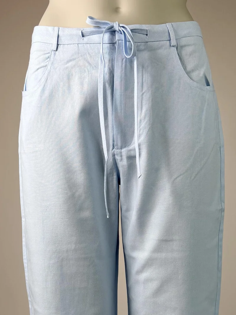 Bogilvy - JULIE - Damen Leinen Sommerhose, Mid-Waist, Light Blue