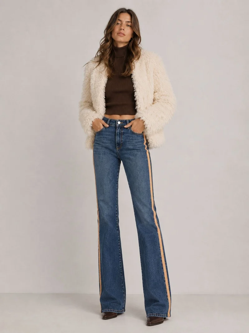 MAVI - IBIZA with Stripes, Loose Straight, Mid-Waist, Mid Brushed 90's