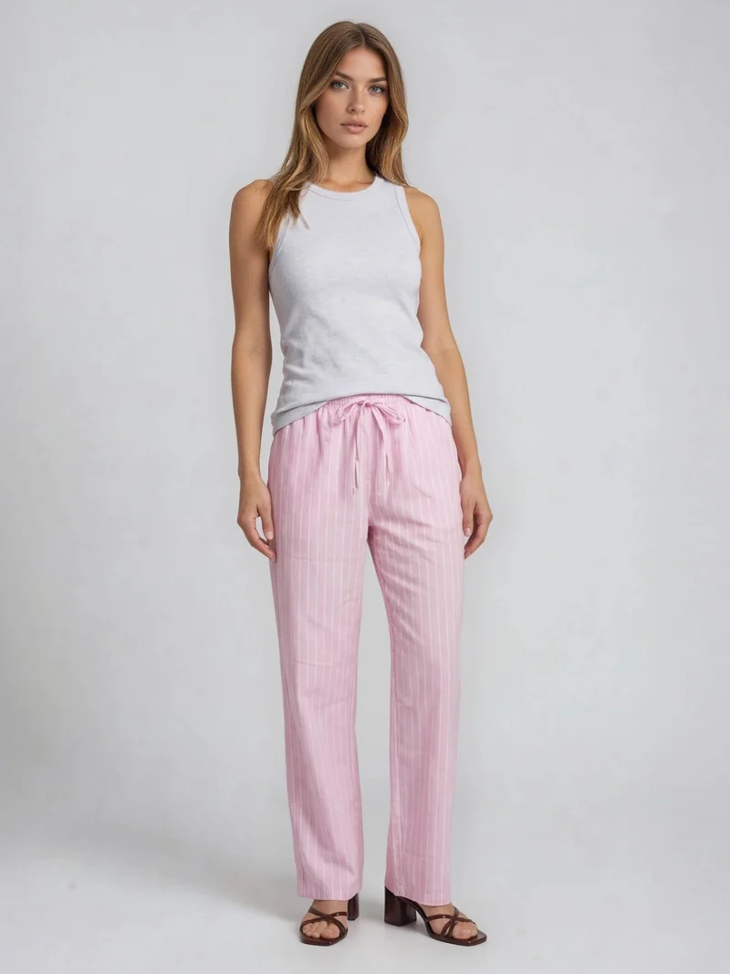 Bogilvy - SOLEIL - Leichte Sommerhose mit Gummizug, Mid-Waist, Rosa/Weiß