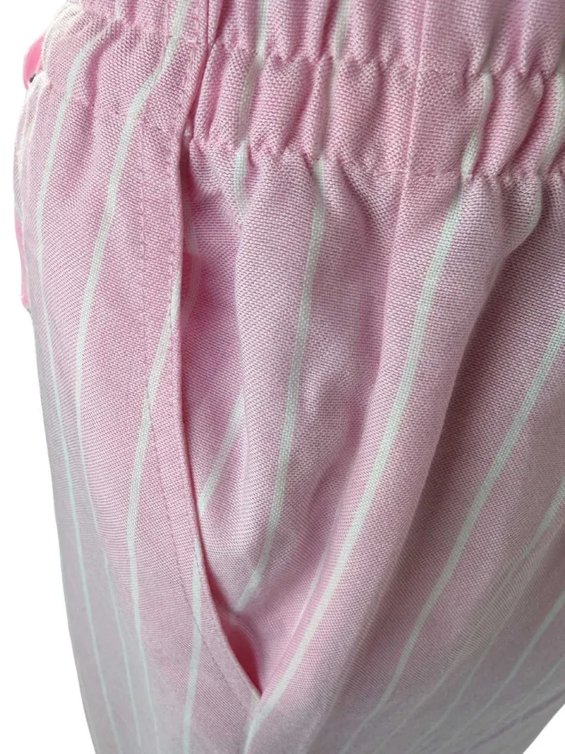 Bogilvy - SOLEIL - Leichte Sommerhose mit Gummizug, Mid-Waist, Rosa/Weiß