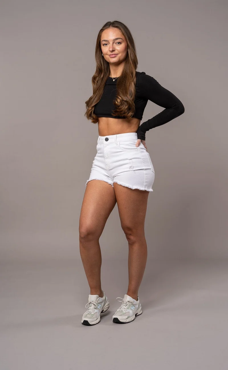 Womens Pastel Fitjeans Ripped Shorts - White