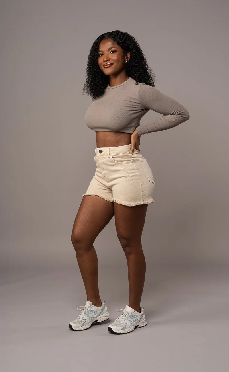 Womens Pastel Fitjeans Ripped Shorts - Sand