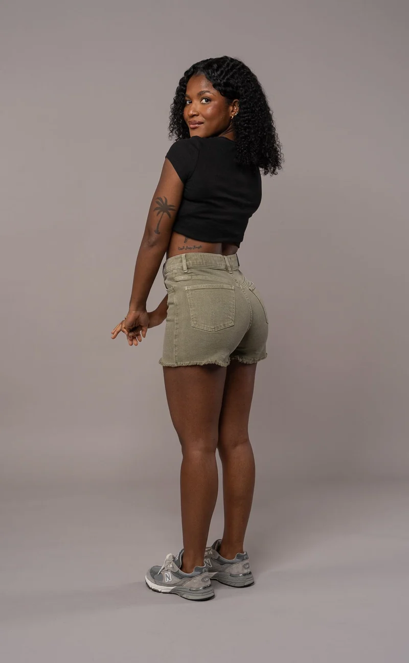 Womens Pastel Fitjeans Ripped Shorts - Khaki