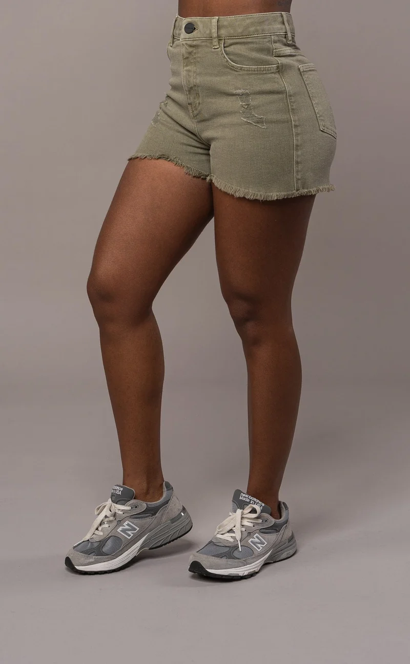 Womens Pastel Fitjeans Ripped Shorts - Khaki