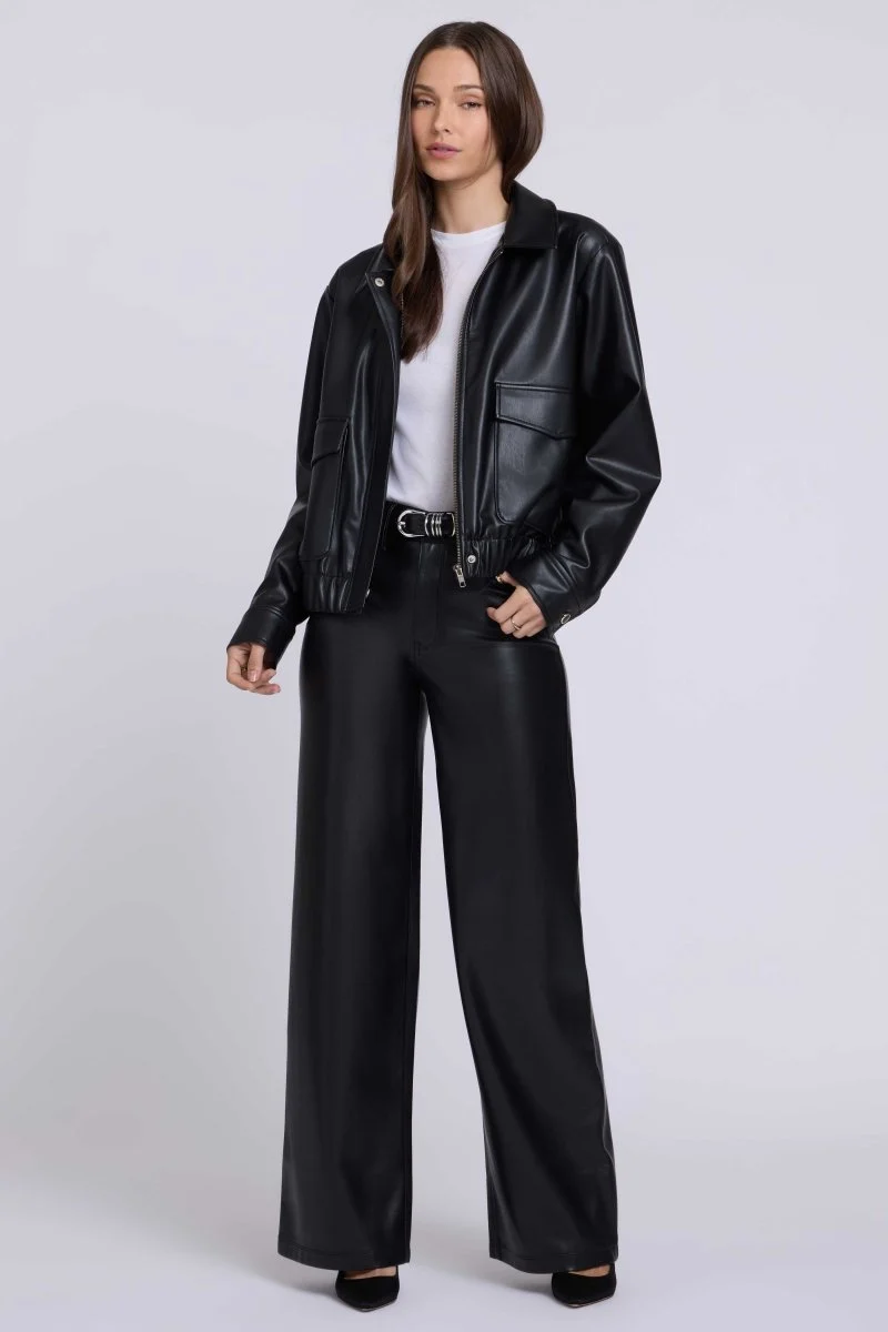 Teresa Wide Leg Hose Aus Veganem Stretchleder Sculpt-Her™ | Black