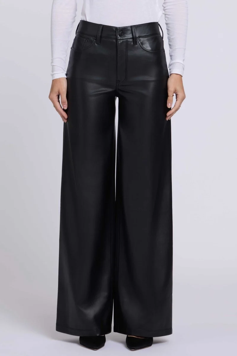 Teresa Wide Leg Hose Aus Veganem Stretchleder Sculpt-Her™ | Black