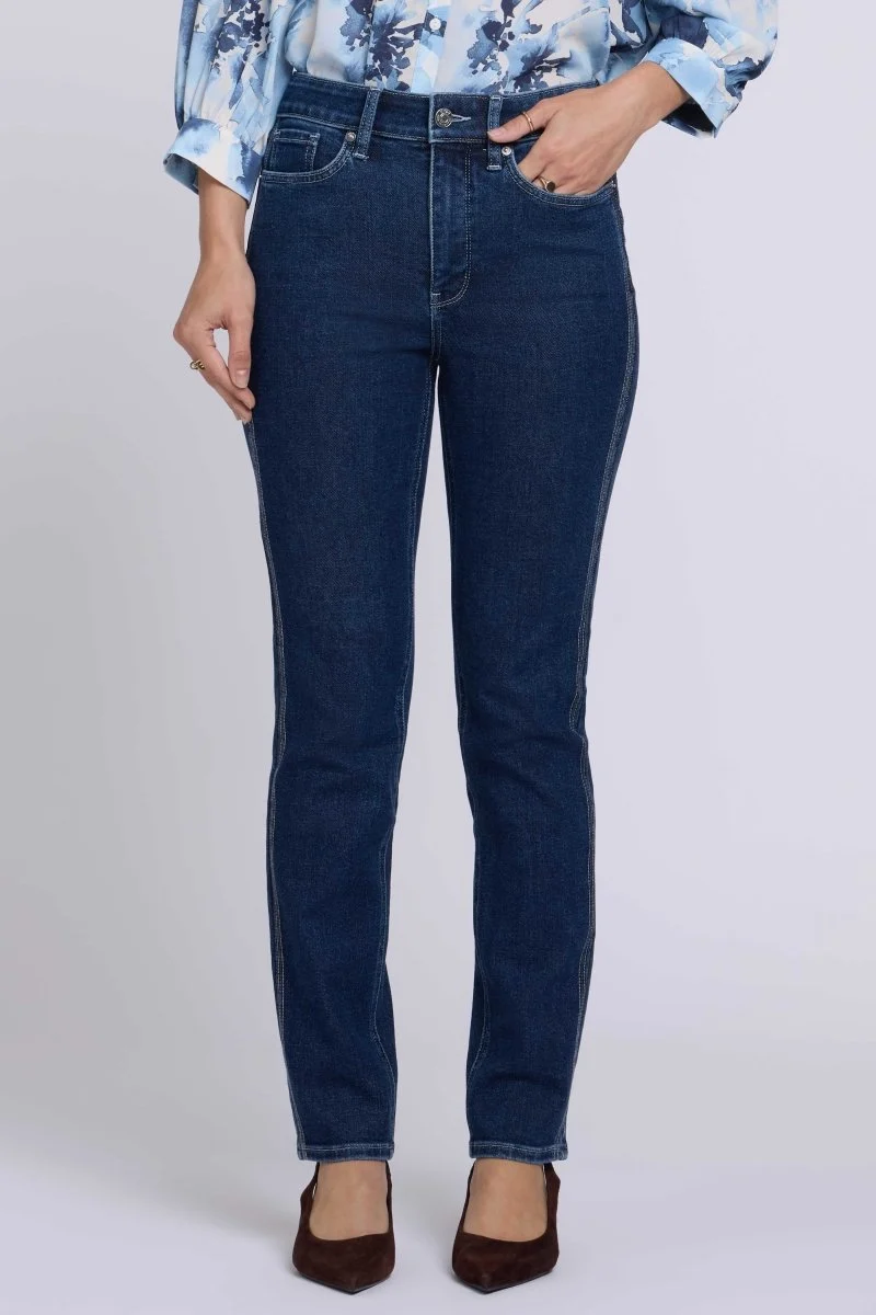Sheri Slim Straight Jeans mit High Waist | Dark Stone