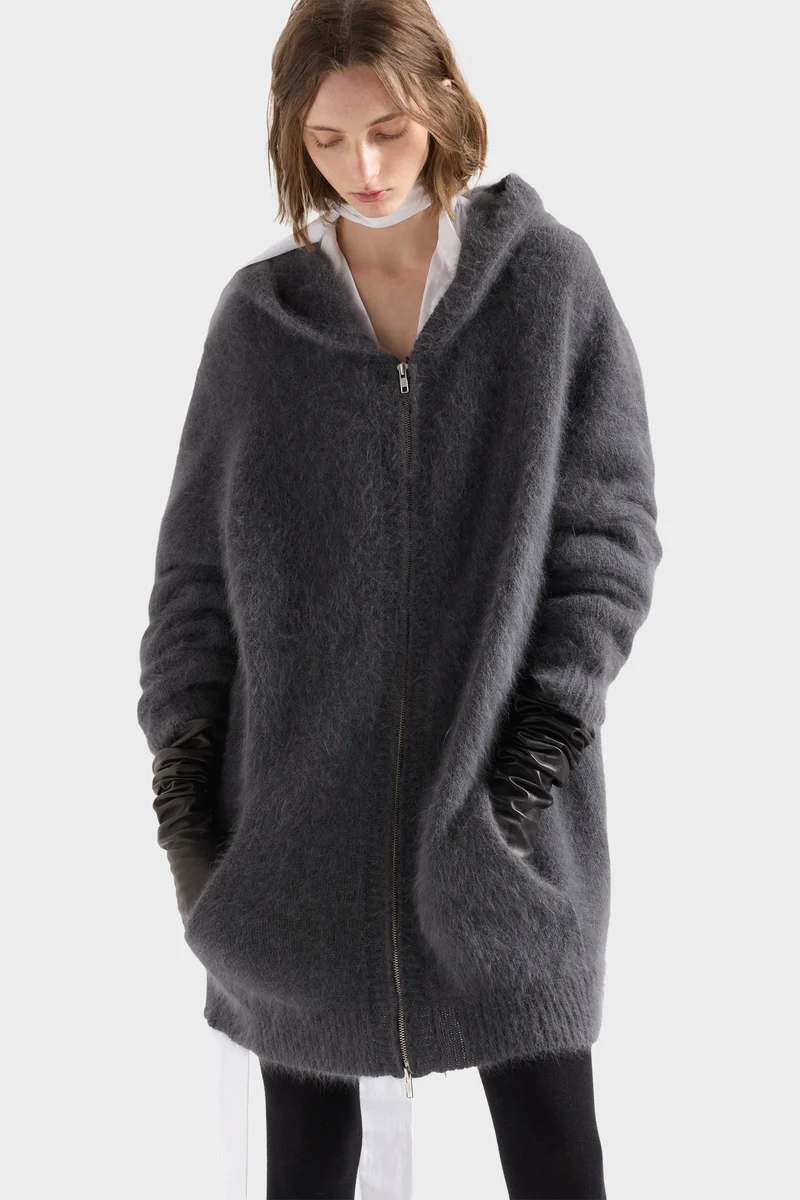 FUZZY ZIP HOODIE in Alpaca Blend Stone