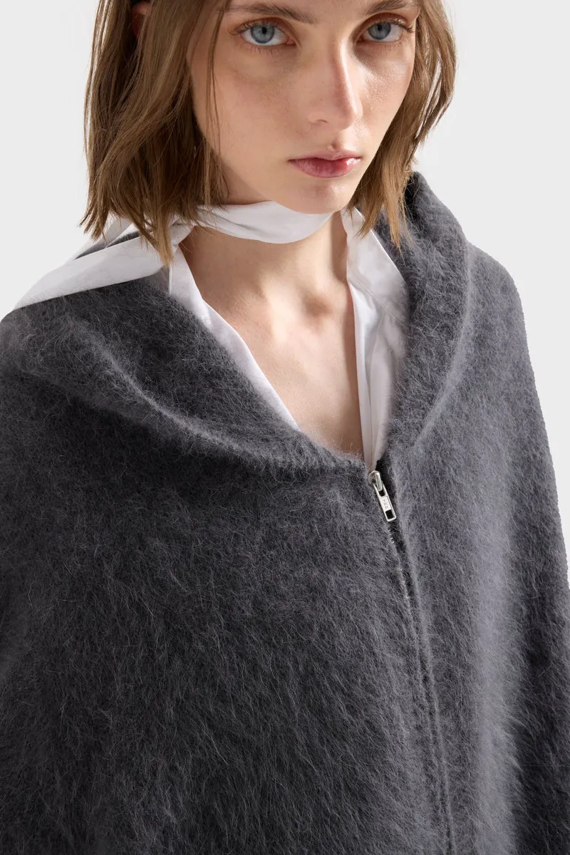 FUZZY ZIP HOODIE in Alpaca Blend Stone