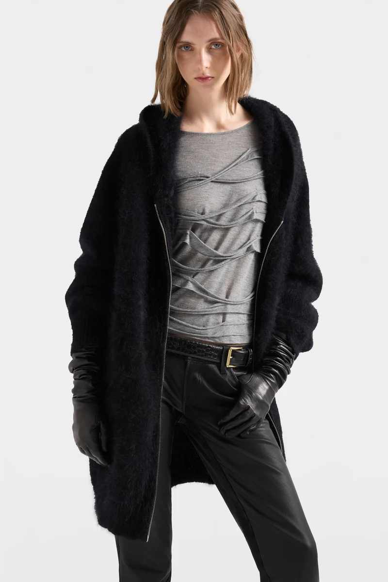 FUZZY ZIP HOODIE in Alpaca Blend Sable