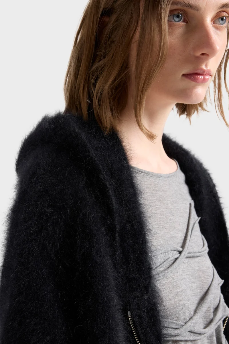 FUZZY ZIP HOODIE in Alpaca Blend Sable