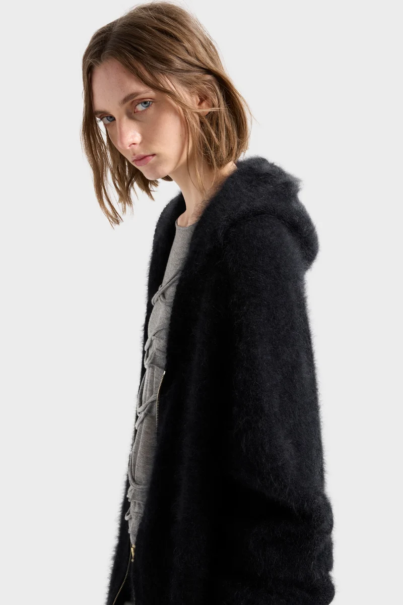 FUZZY ZIP HOODIE in Alpaca Blend Sable