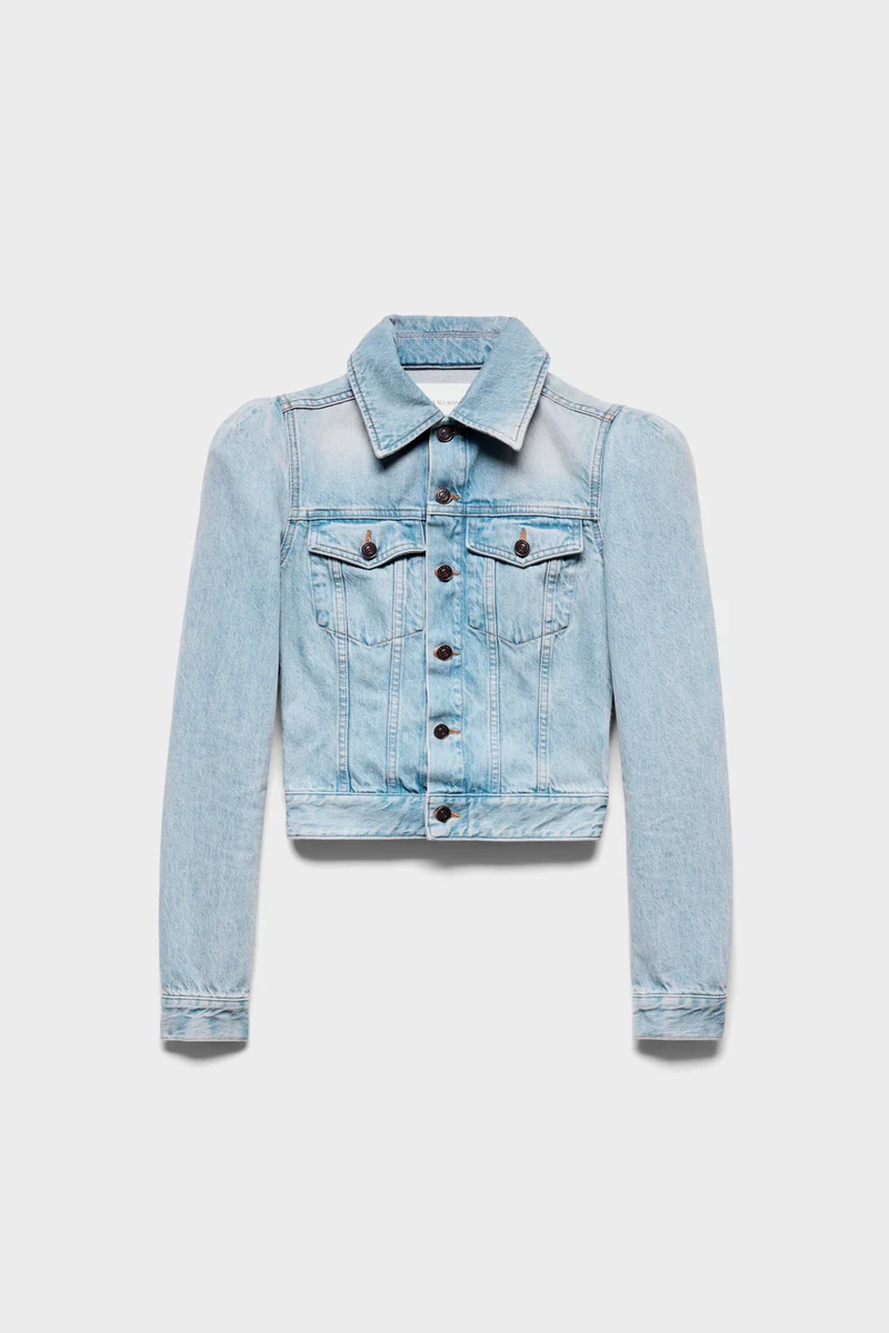 PUFF SLEEVE TRUCKER JACKET in Denim Chelsea