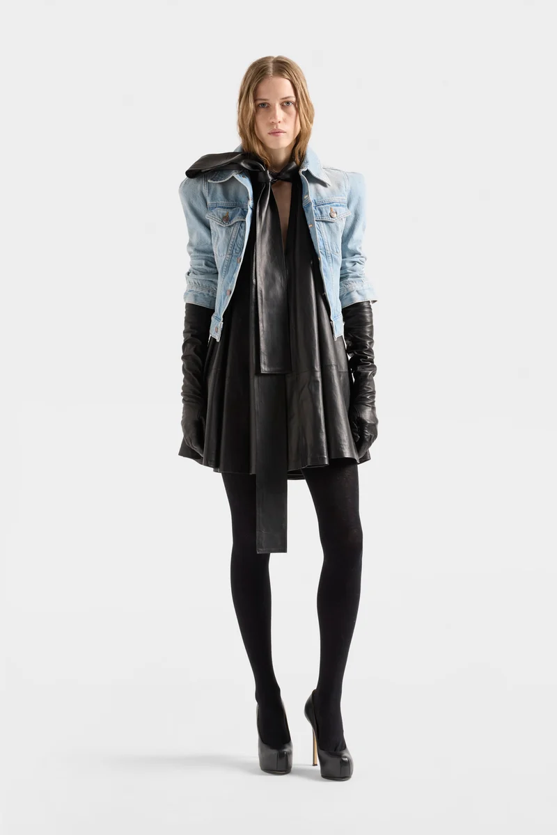 PUFF SLEEVE TRUCKER JACKET in Denim Chelsea
