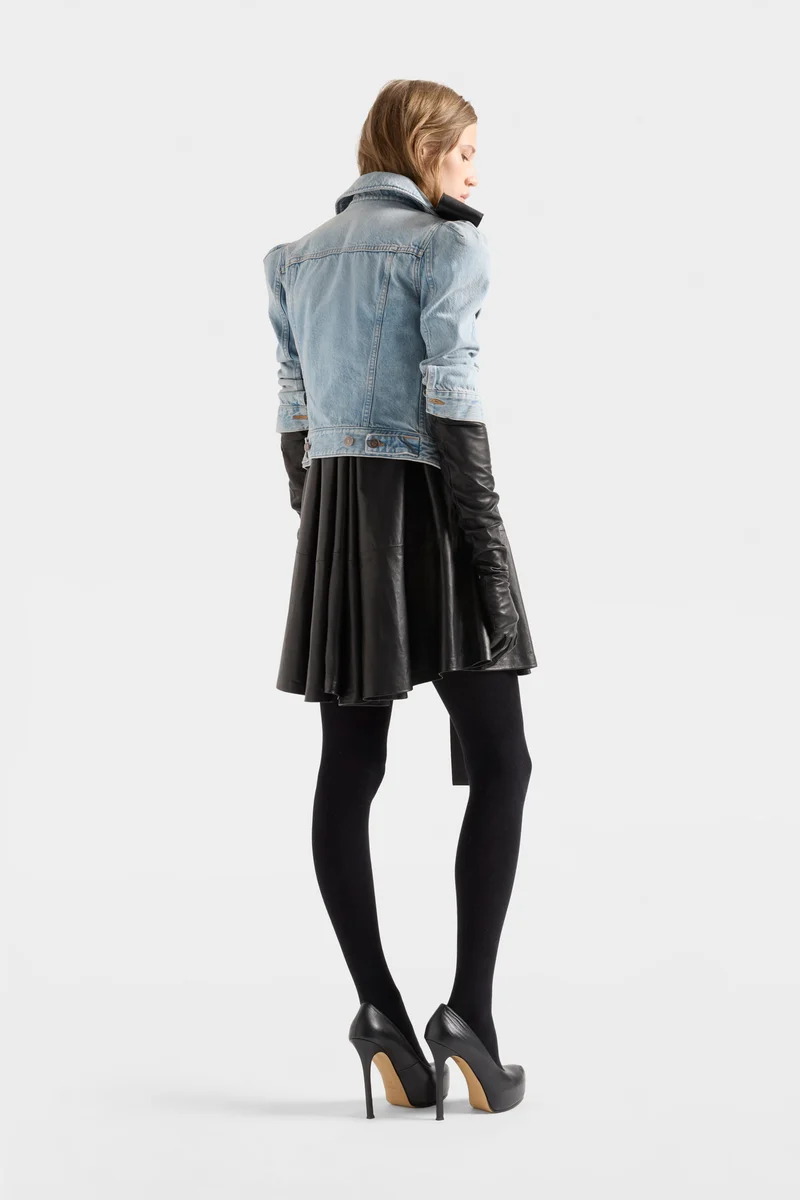 PUFF SLEEVE TRUCKER JACKET in Denim Chelsea