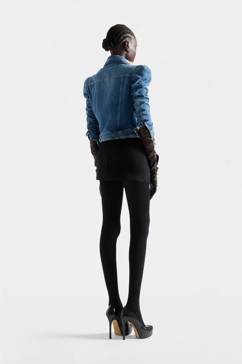 PUFF SLEEVE TRUCKER JACKET in Denim Midtown