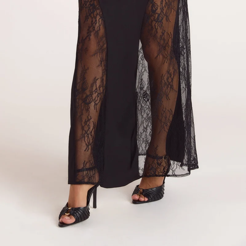 Spitzen-Maxikleid - Schwarz