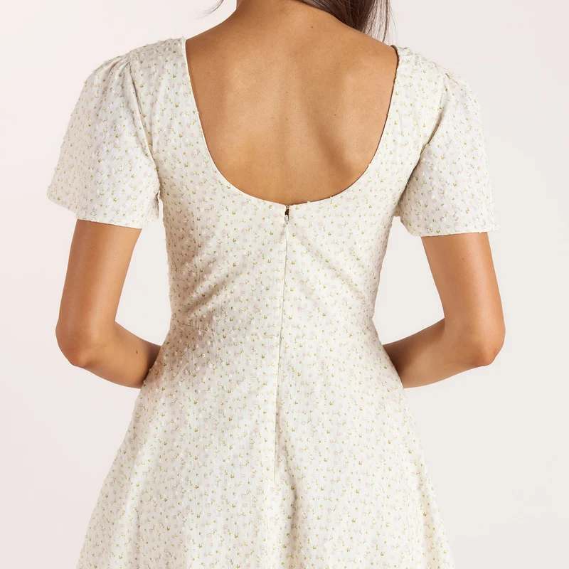 Spitzen-Minikleid - Blumencreme
