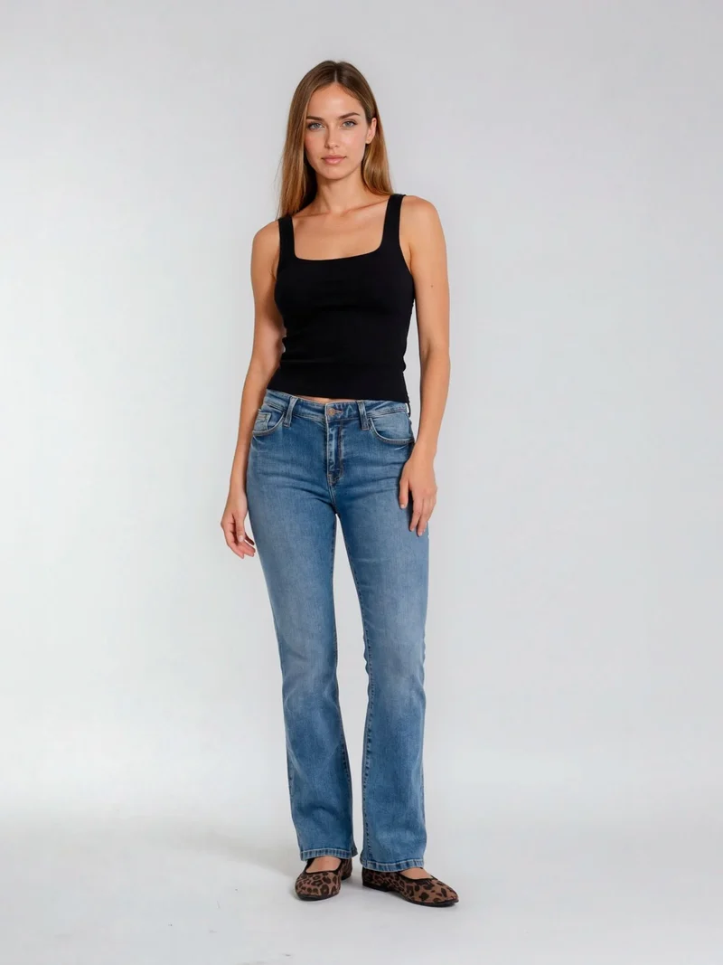 CROSS JEANS - LAUREN Jeans, Regular Fit, High-Waist, Mid Blue