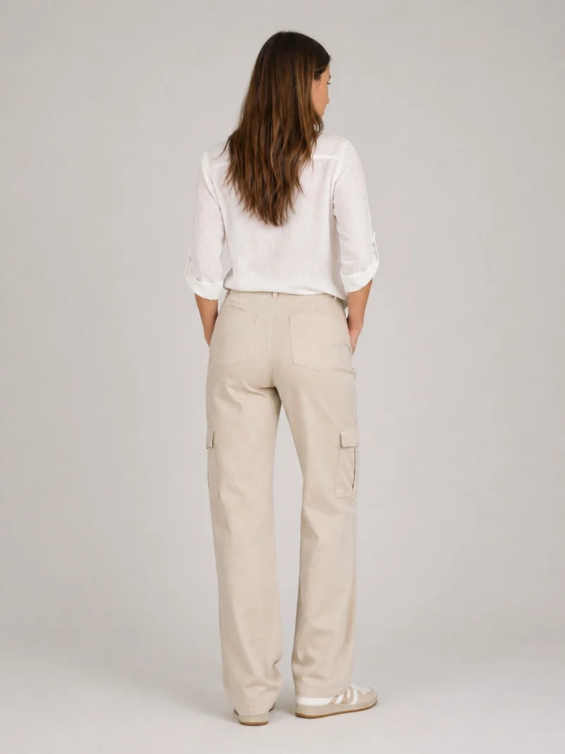 BOGILVY - JACKY, Damen Cargohose, Straight Fit, Super High Waist, Sand