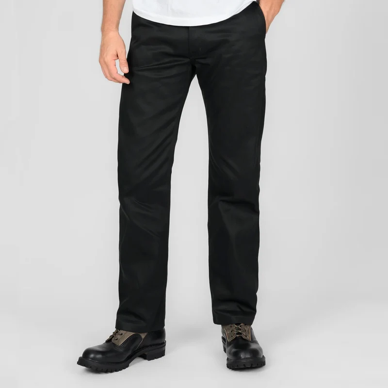 IH-717-BLK 9 oz. Mercerised Selvedge Cotton Straight Cut Chinos Black