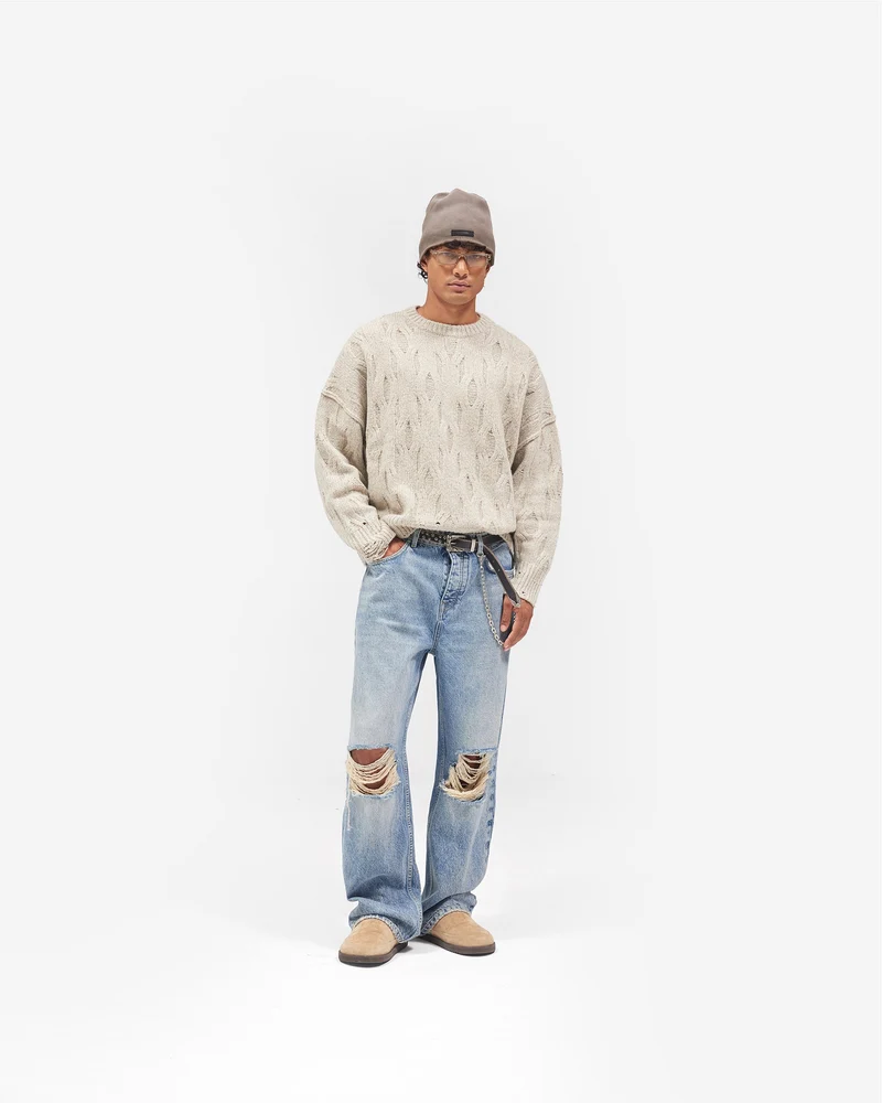 Distress Knit Sweater - Taupe
