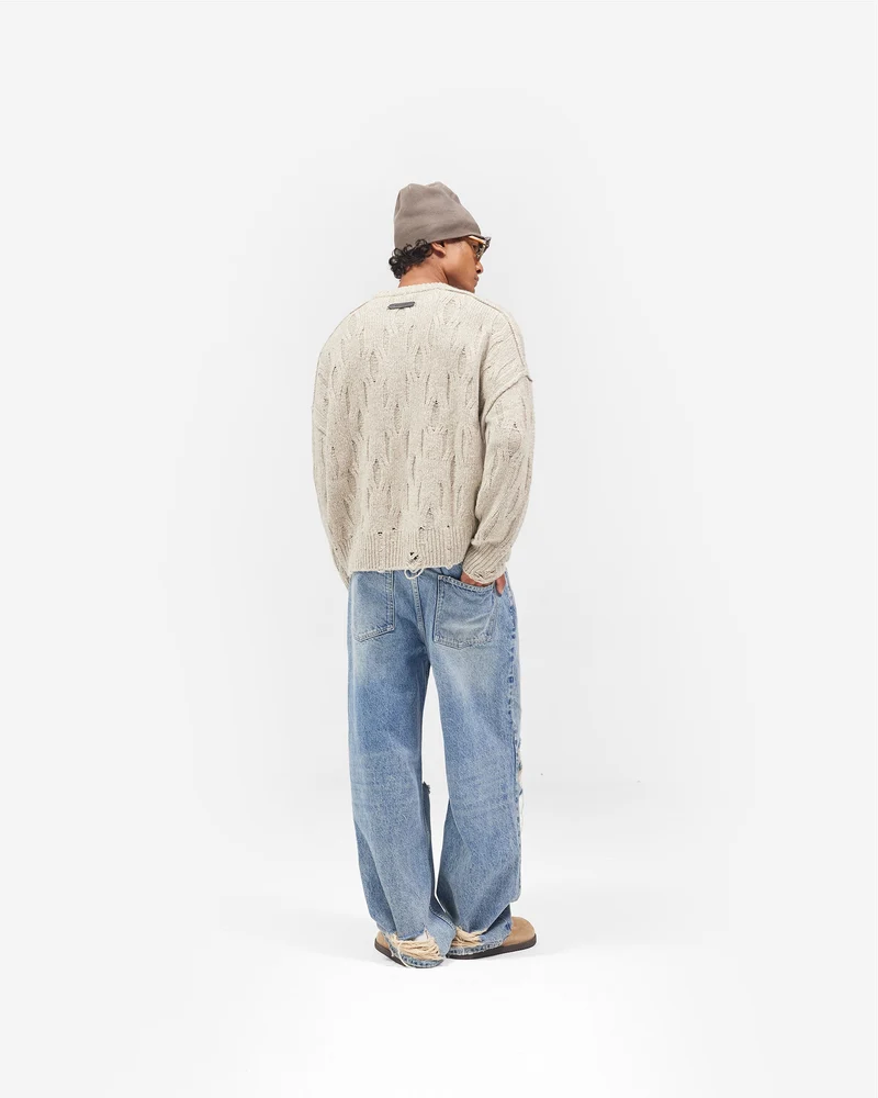 Distress Knit Sweater - Taupe