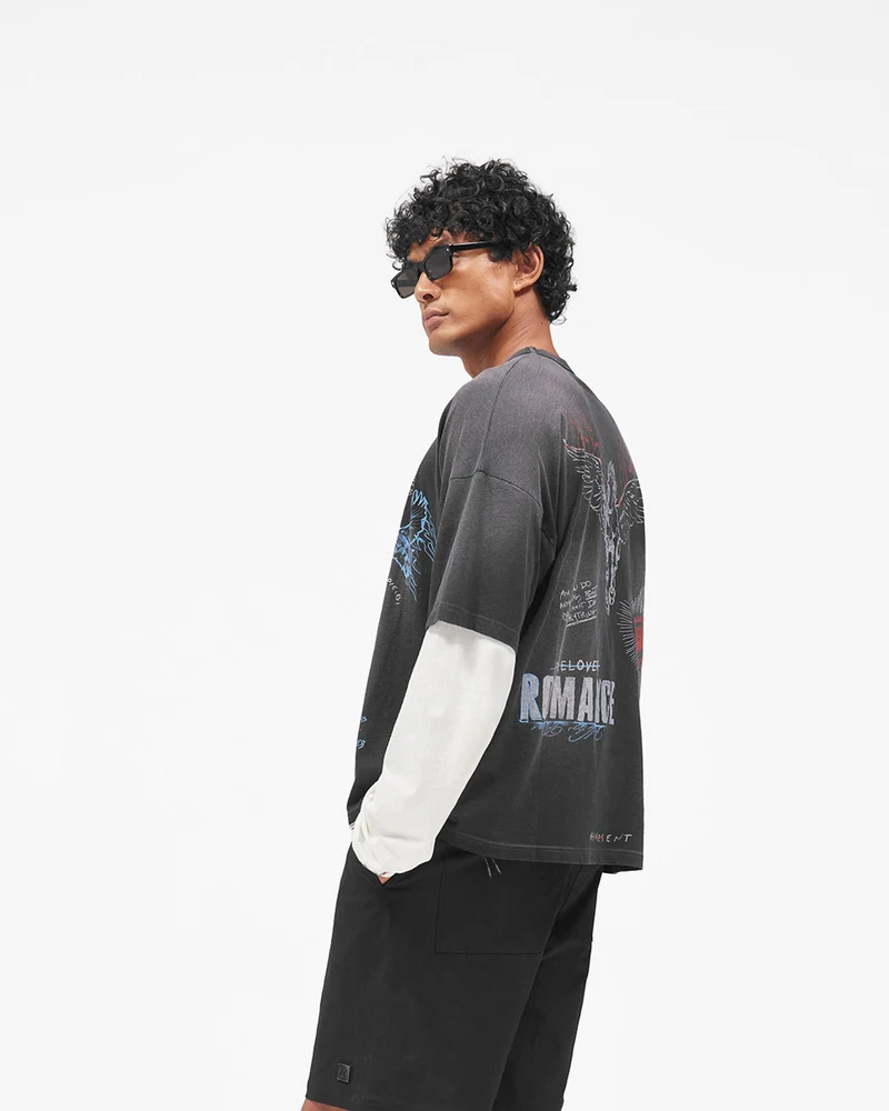 Heavier Than The Heavens Long Sleeve T-Shirt - Washed Black