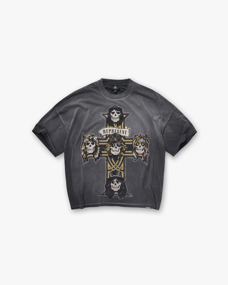 Represent X Guns N' Roses Cross T-Shirt - Stained Black