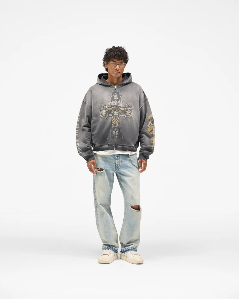 Represent X Guns N' Roses Cross Zip Through Hoodie - Stained Black