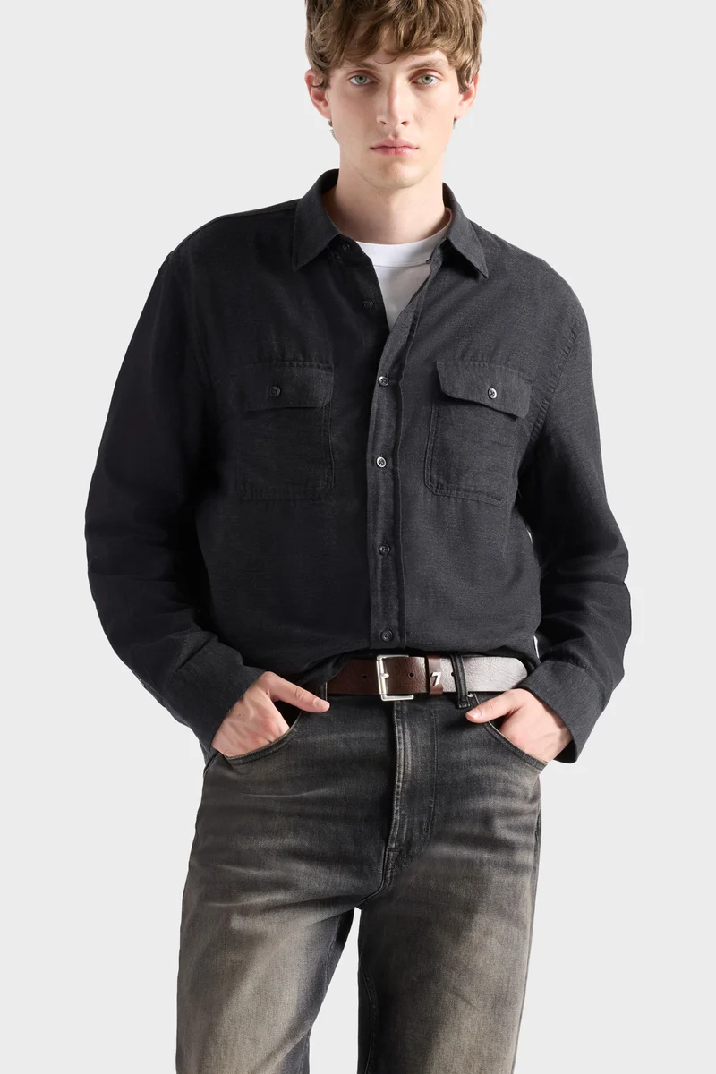 MILITARY SHIRT in Cotton Cashmere Dark Grey