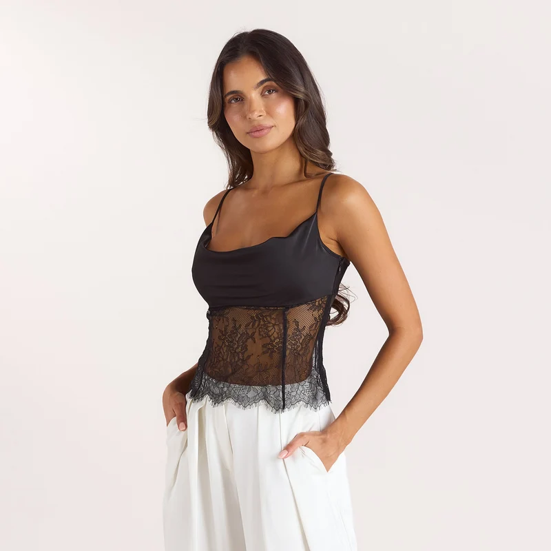 Satin Cami-Top - Schwarz