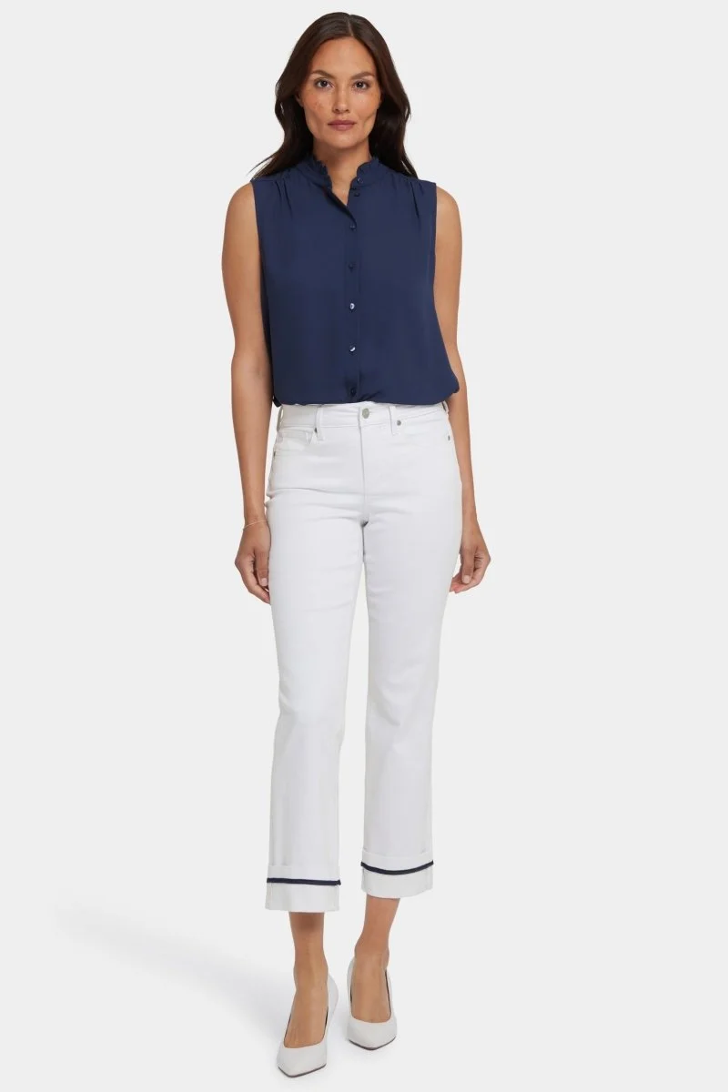 Marilyn Straight Ankle Jeans mit tiefen Manschetten und Binde-Detail | Optic White