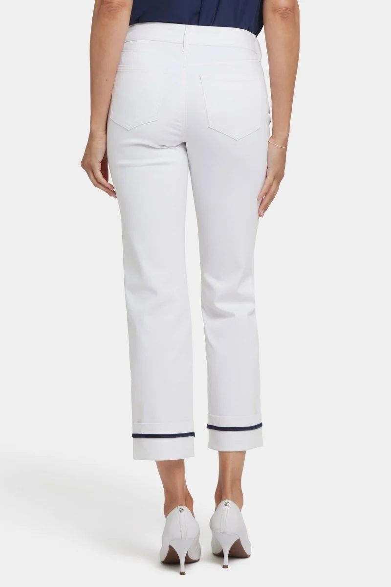 Marilyn Straight Ankle Jeans mit tiefen Manschetten und Binde-Detail | Optic White