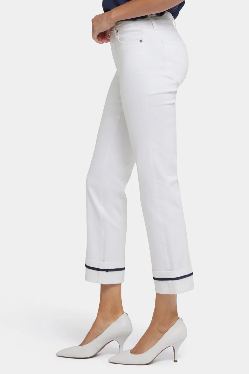 Marilyn Straight Ankle Jeans mit tiefen Manschetten und Binde-Detail | Optic White