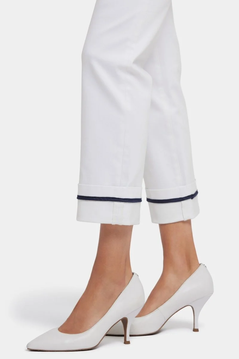 Marilyn Straight Ankle Jeans mit tiefen Manschetten und Binde-Detail | Optic White