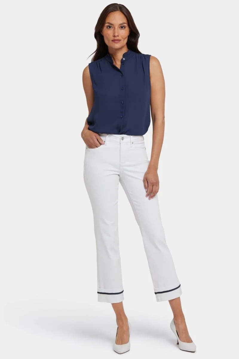 Marilyn Straight Ankle Jeans mit tiefen Manschetten und Binde-Detail | Optic White