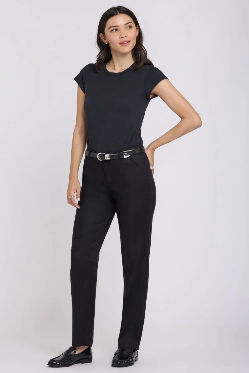 Marilyn Straight Hosen aus Stretchleinen | Black