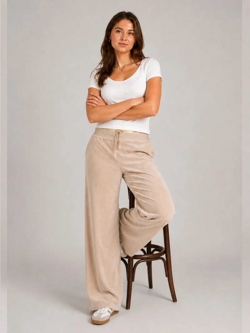 BGLVY - CORDULA, Damen Cordhose, Straight Leg, High-Waist, Sand