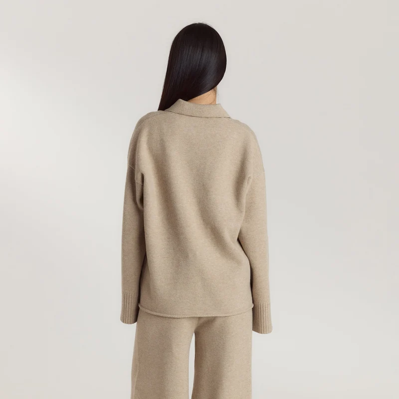 Knopfleister Pullover - Hellbraun