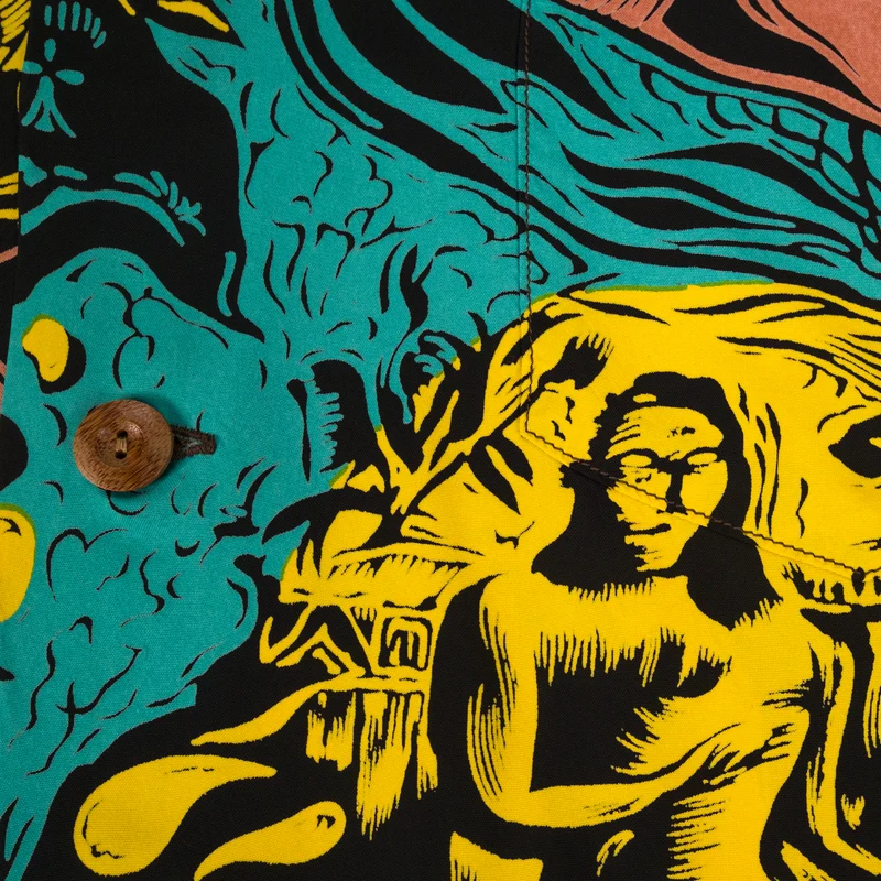 "Gauguin Woodcut Mystic" Special Edition Hawaiihemd Schwarz