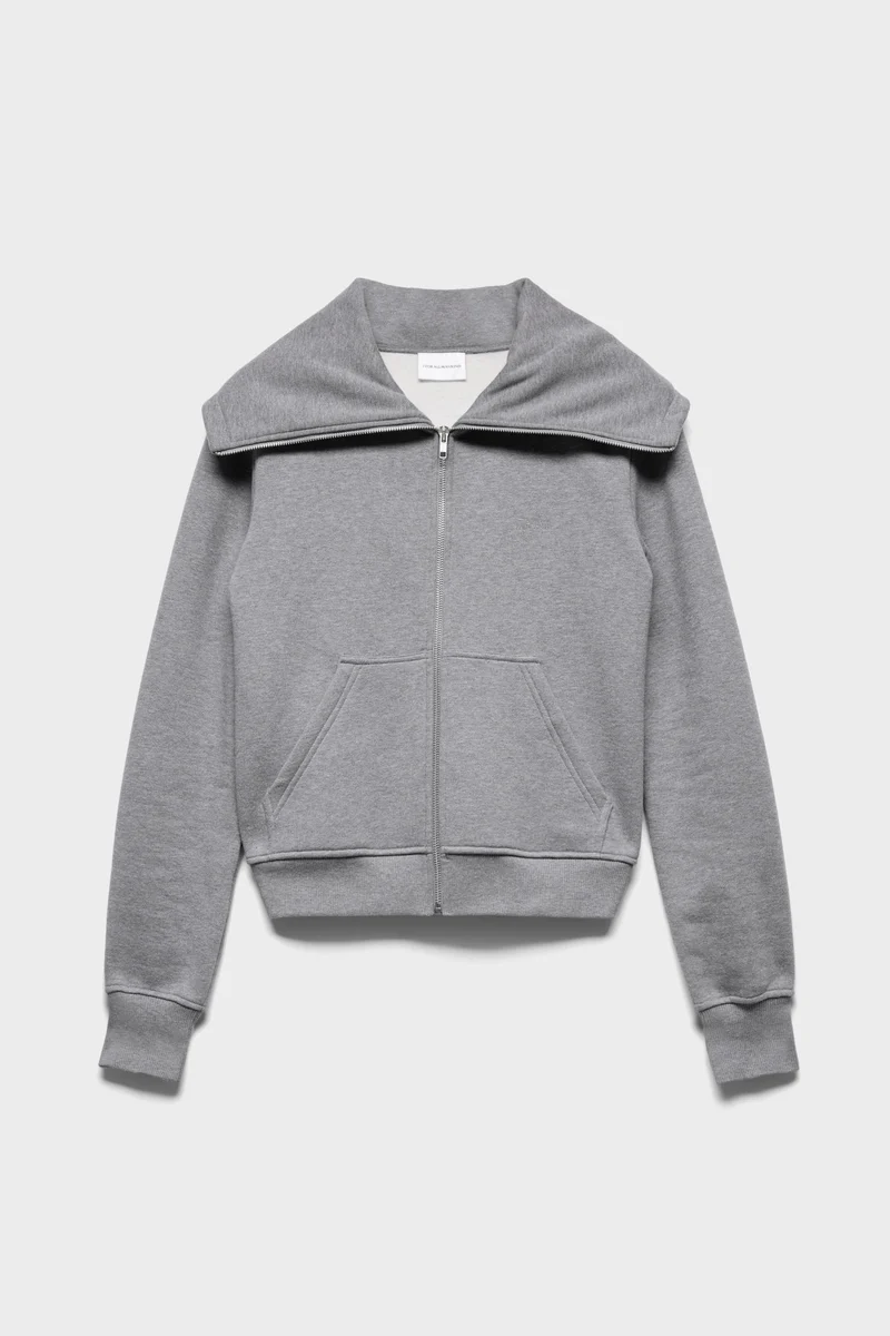 HIGH NECK ZIP HOODIE in Ash