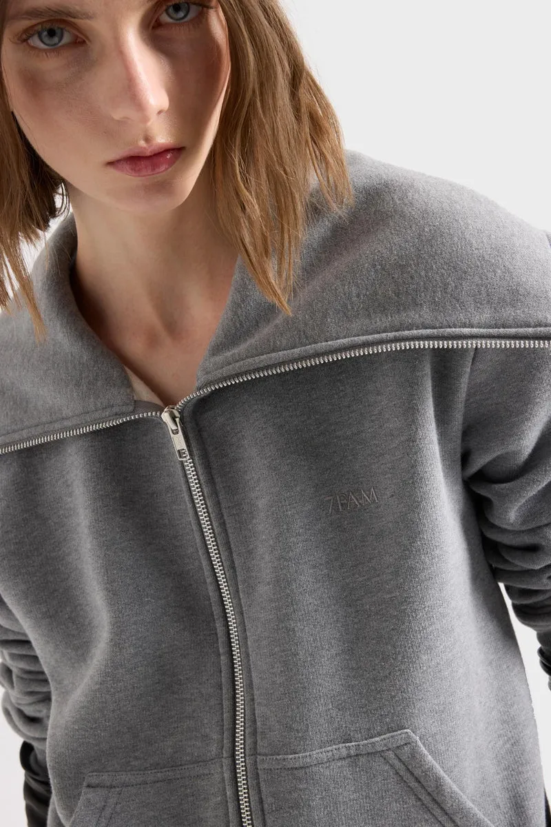 HIGH NECK ZIP HOODIE in Ash