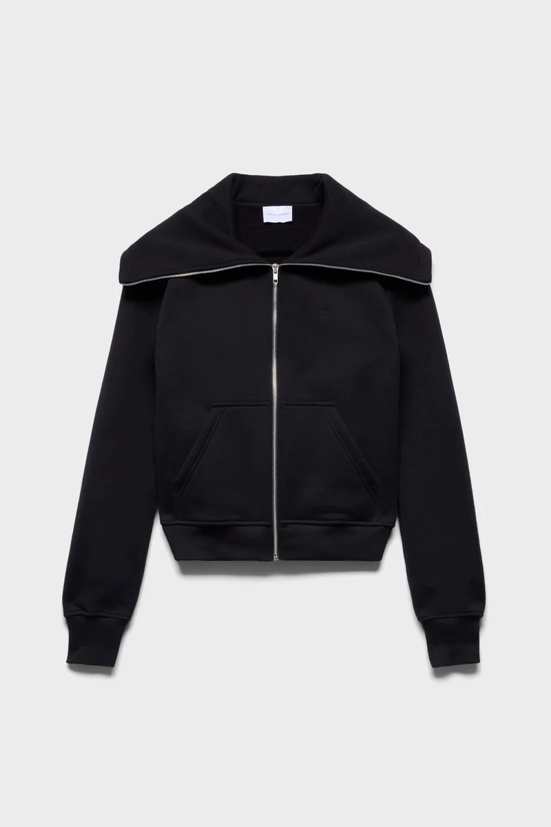 HIGH NECK ZIP HOODIE in Black