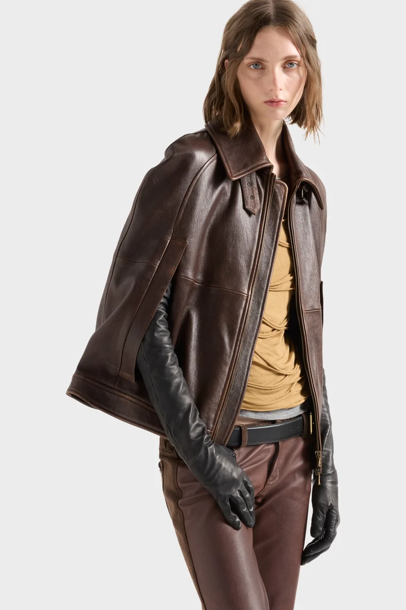 CAPE in Leather Burnt Chestnut