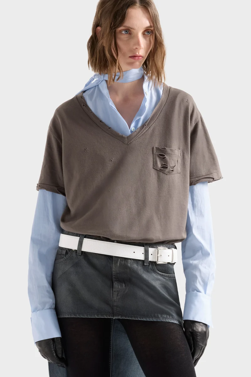 V-NECK POCKET TEE in Jersey Army