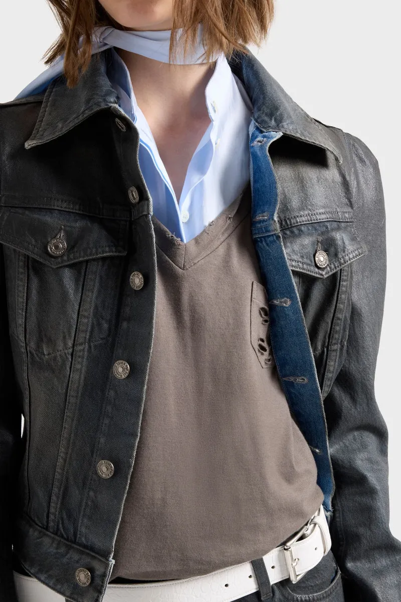 V-NECK POCKET TEE in Jersey Army